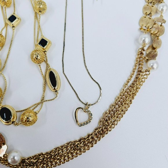 Assorted Bundle of Costume Jewelry Necklaces Rings Stick Pen Gold Metal Art Deco - Picture 6 of 15